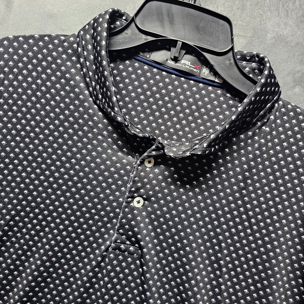 RLX‎ Ralph Lauren Men's XL Black White Geometric Diamond Print Golf Polo Shirt